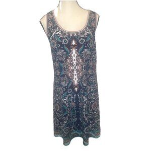 Max Studio Women’s Colorful Sleeveless Shift Dress Key Hole Back Sz M